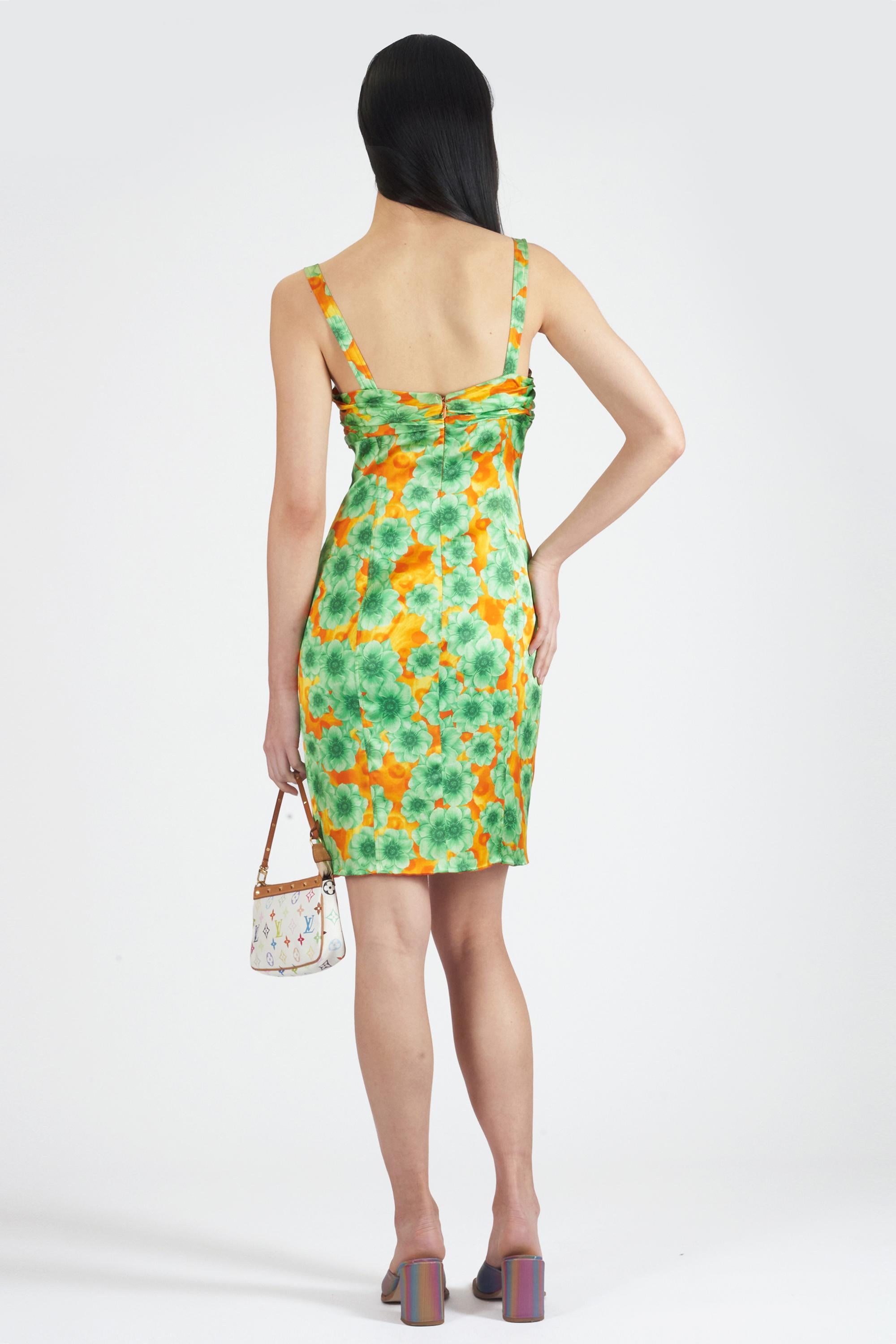 Beige Vintage Versace S/S 1990s Floral Dress For Sale