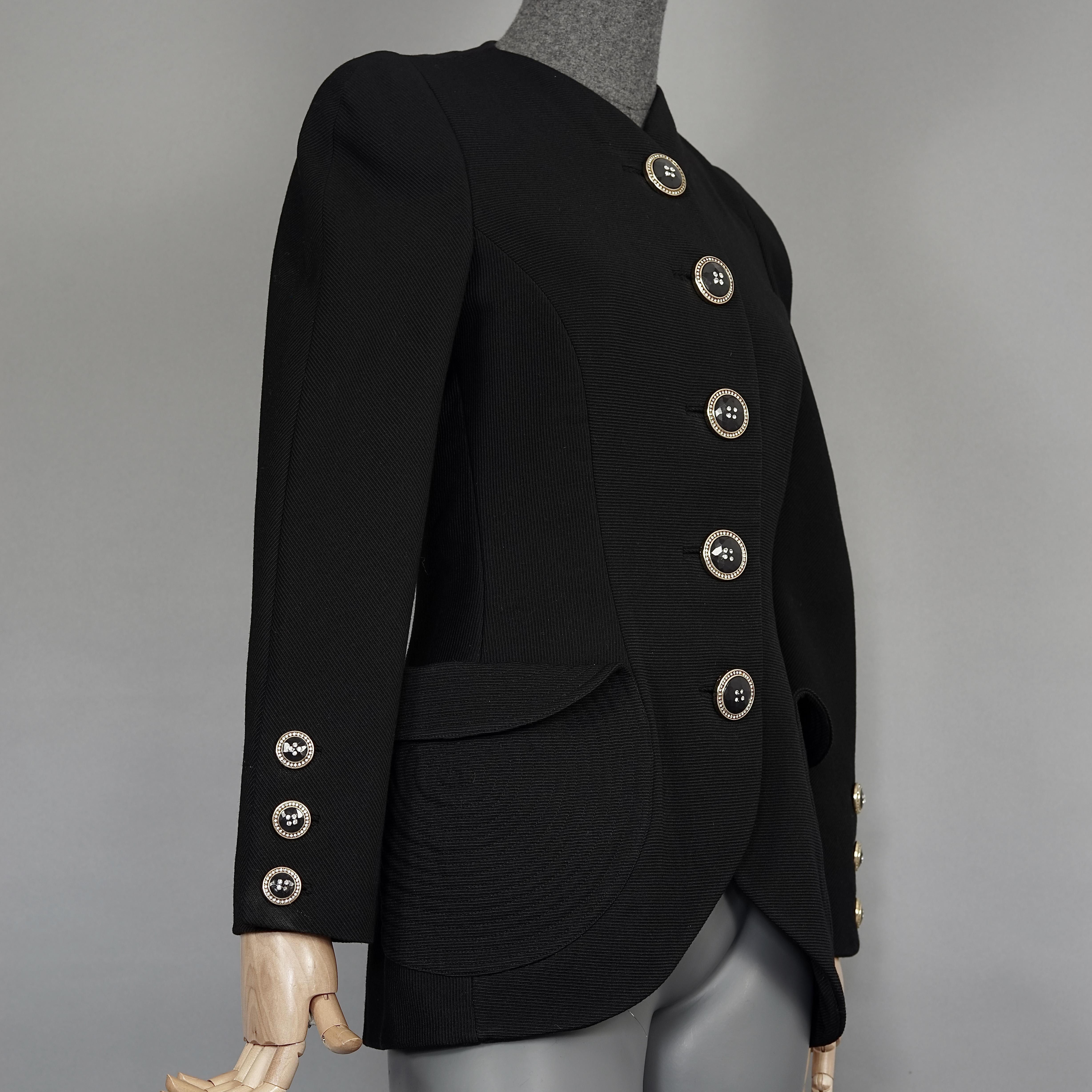 Women's Vintage S/S 1991 GIANNI VERSACE Couture Bucket Pocket Black Wool Blazer Jacket