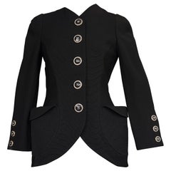 Vintage S/S 1991 GIANNI VERSACE Couture Bucket Pocket Black Wool Blazer Jacket