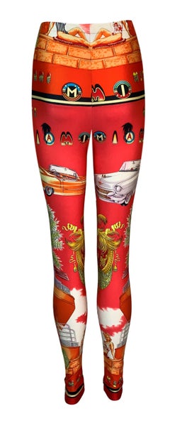 Vintage S/S 1993 Gianni Versace Red Orange Miami South Beach High Waist Leggings