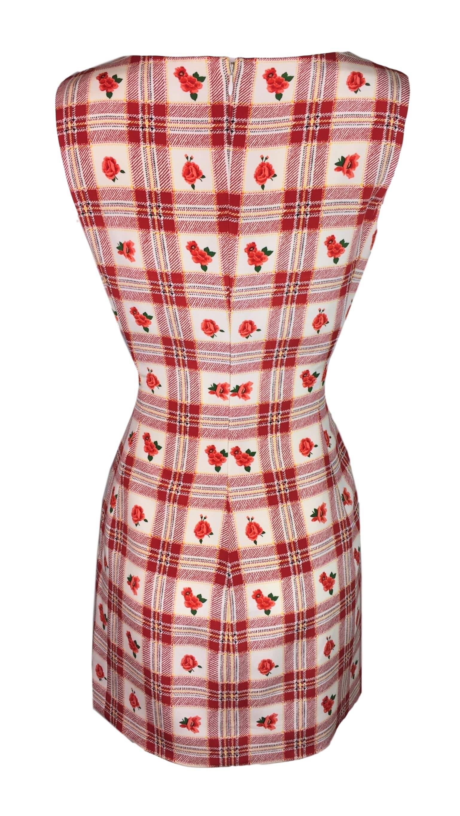 Vintage S/S 1994 Atelier Versace Silk Gingham Plaid Floral Pinafore