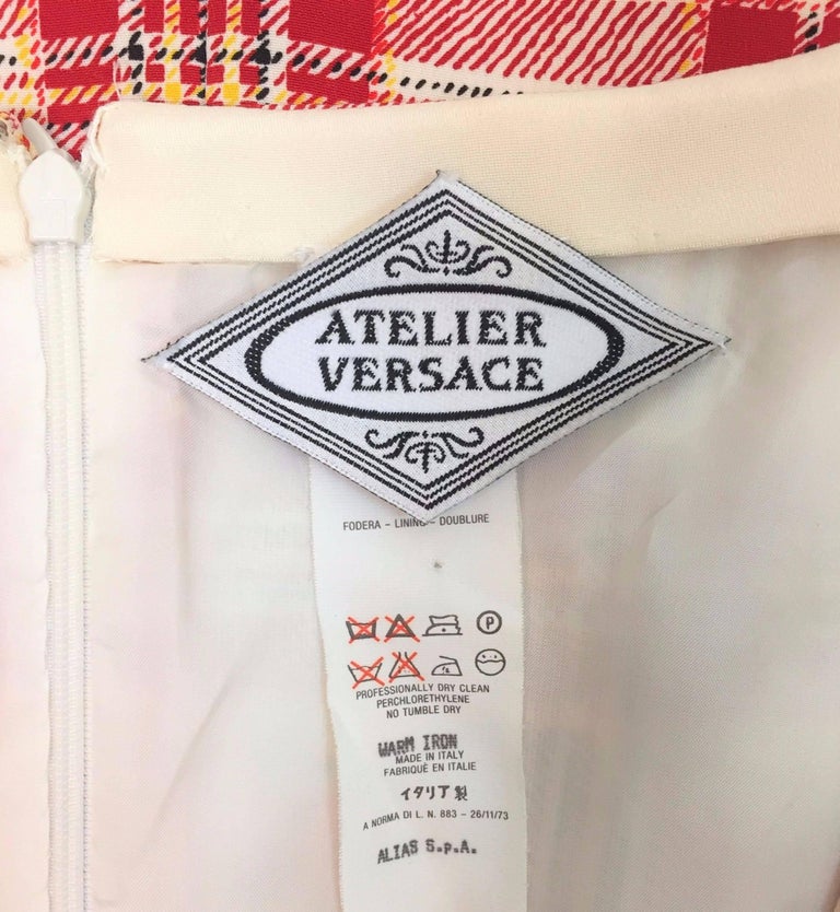 Vintage S/S 1994 Atelier Versace Silk Gingham Plaid Floral Pinafore