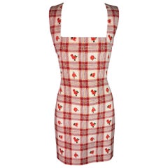 Retro S/S 1994 Atelier Versace Silk Gingham Plaid Floral Pinafore Mini Dress