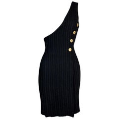 Vintage S/S 1994 Gianni Versace Black One Shoulder Open Chest Mini Dress