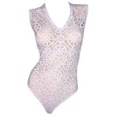 Vintage S/S 1994 Gianni Versace Runway Sheer White Bodysuit Top