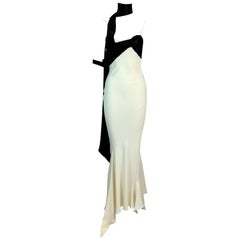 Vintage S/S 1994 John Galliano Runway Black & Ivory Satin Mermaid Maxi Dress