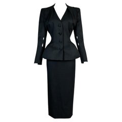 Vintage S/S 1995 John Galliano Pin-Up Black Fitted Peplum Skirt Jacket Suit