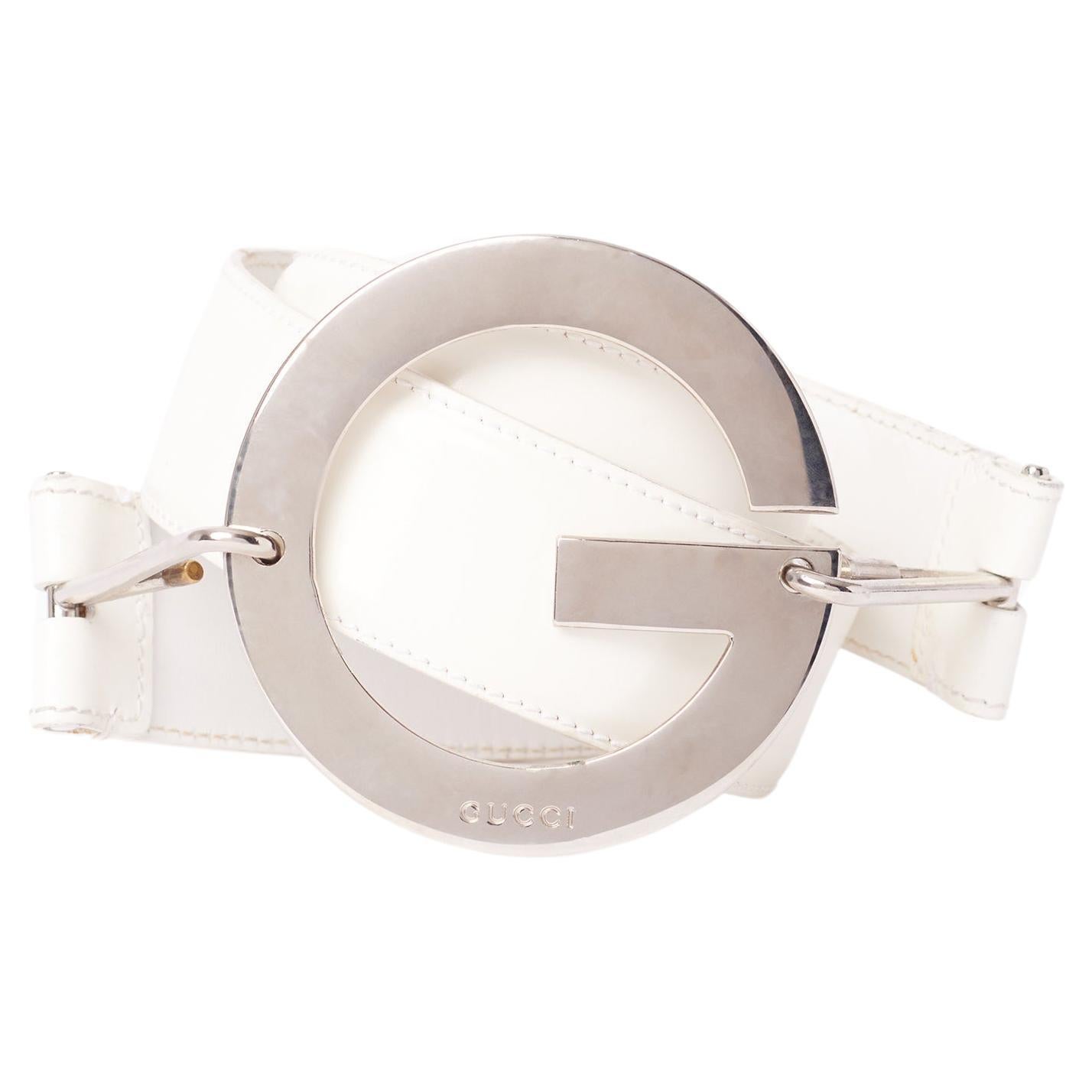 Vintage S/S 1995 White Leather G Logo Ring Belt For Sale