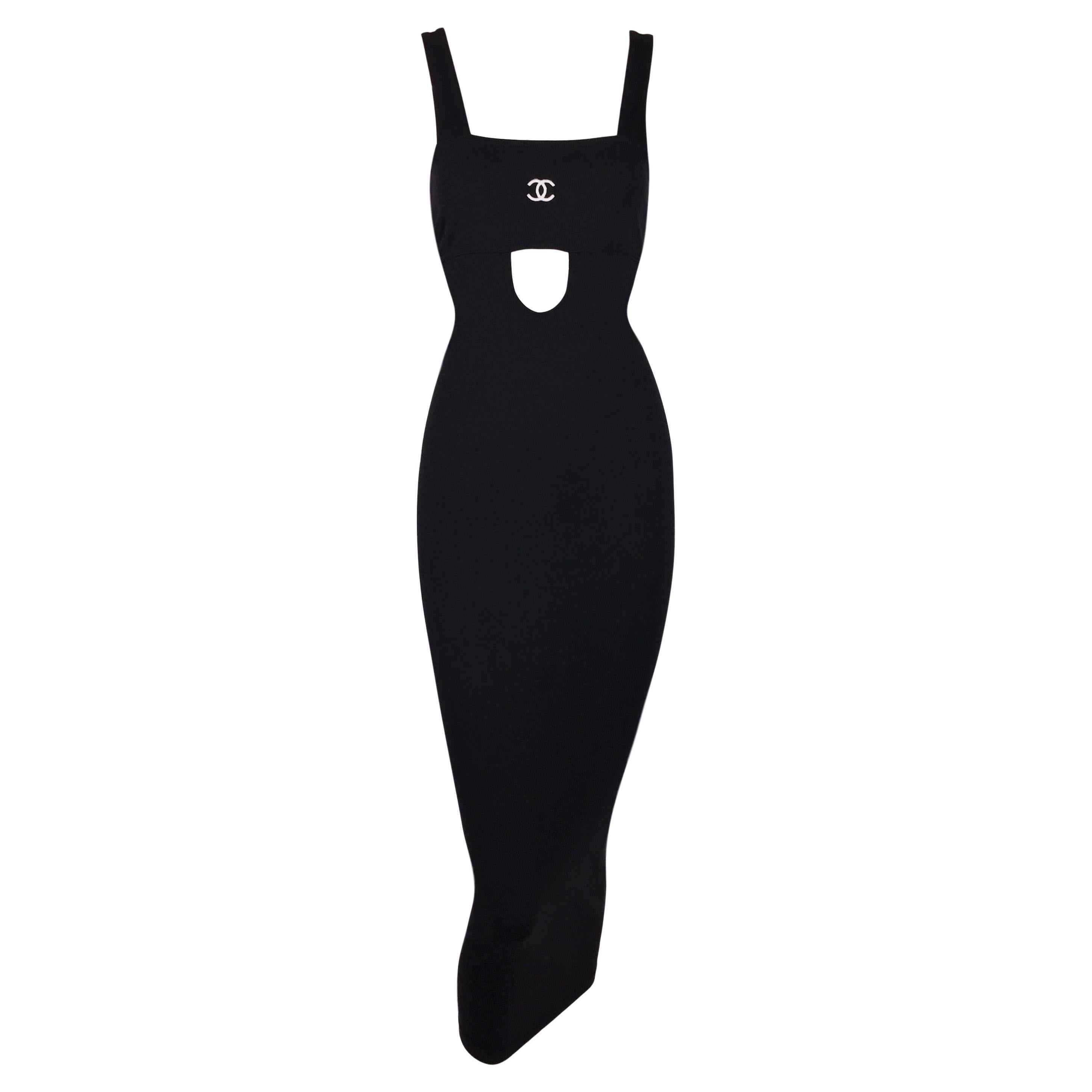 Vintage S/S 1998 Chanel Black Cut-Out Bodycon Pin-Up Wiggle Dress