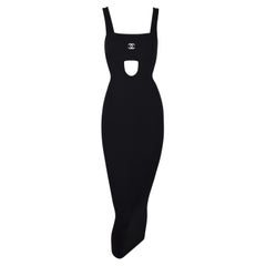 Vintage S/S 1998 Chanel Black Cut-Out Bodycon Pin-Up Wiggle Dress