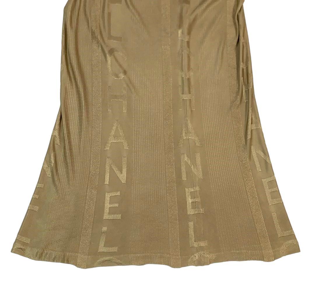 Vintage S/S 1998 Chanel Runway Liquid Gold Logo Monogram Long Dress Gown 3