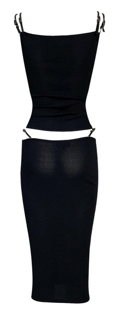 Vintage S/S 1998 Gucci by Tom Ford Runway Black Knit G Straps Top & Skirt Set