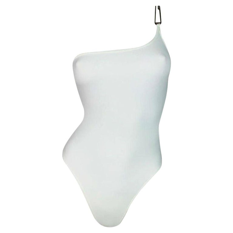 Vintage S/S 1998 Gucci by Tom Ford White G Logo One Shoulder Swimsuit ...
