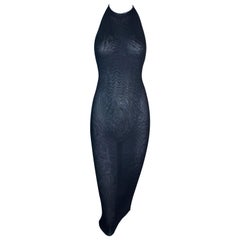 Vintage S/S 1998 Gucci Tom Ford Vestido negro ajustado de cuero con gargantilla Wiggle