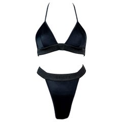 Vintage S/S 1999 Gucci Tom Ford Black Logo Monogram High Waist Bikini L