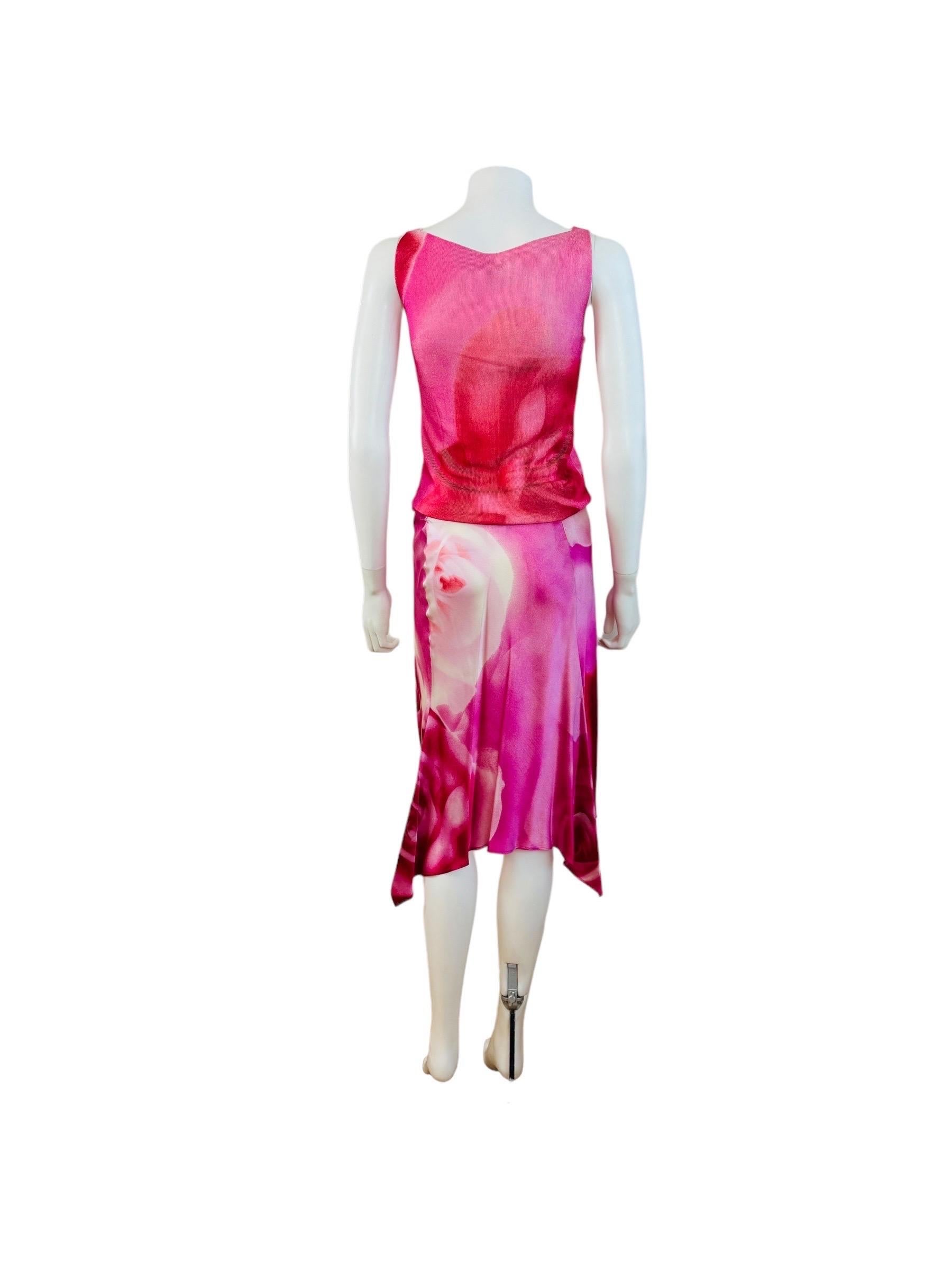 Vintage S/S 2000 Roberto Cavalli Oversized Pink Roses Floral Silk Skirt Set Midi 5