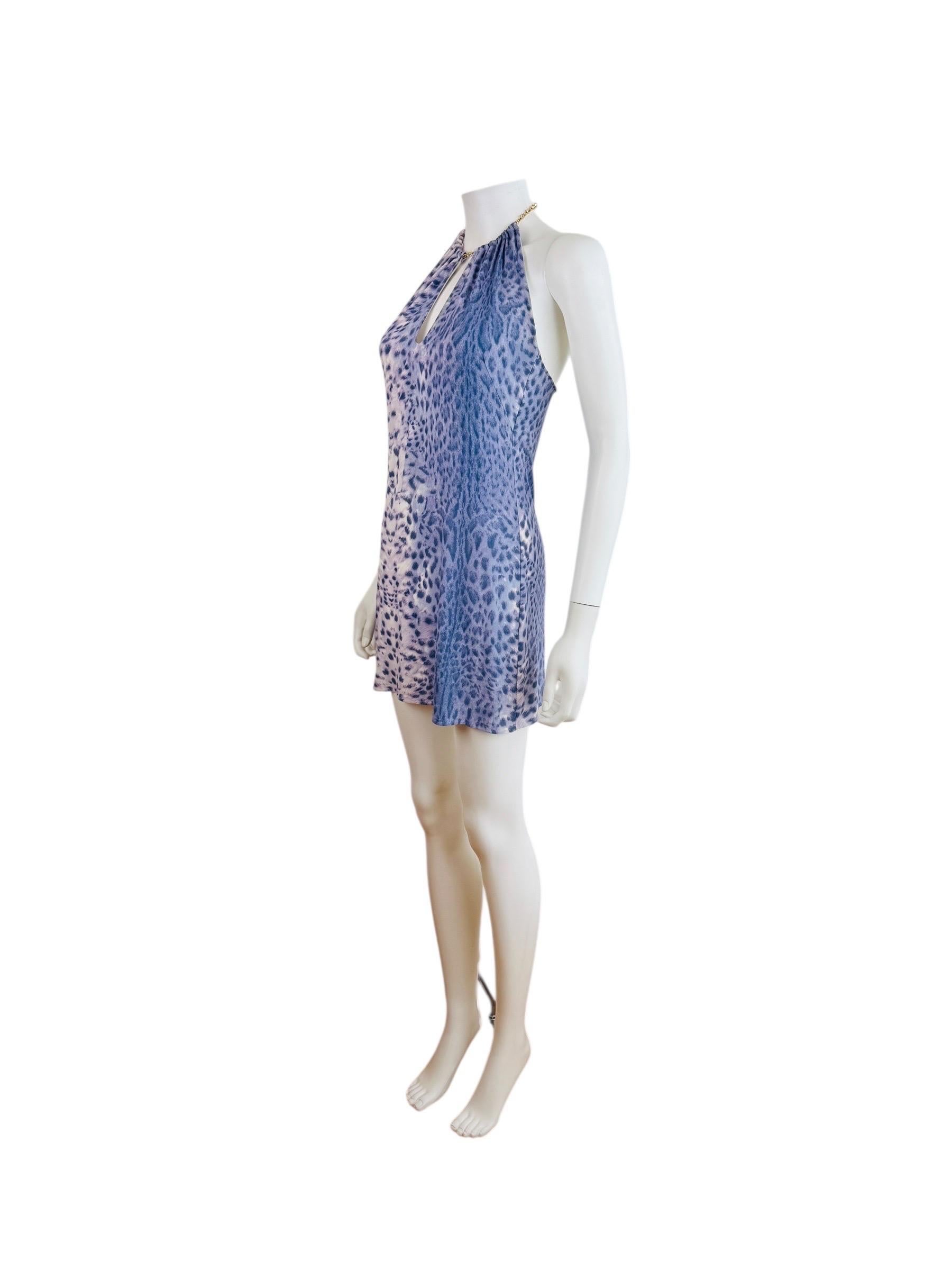 Vintage S/S 2000 Roberto Cavalli Purple Leopard Cheetah Animal Print Mini Dress For Sale 5