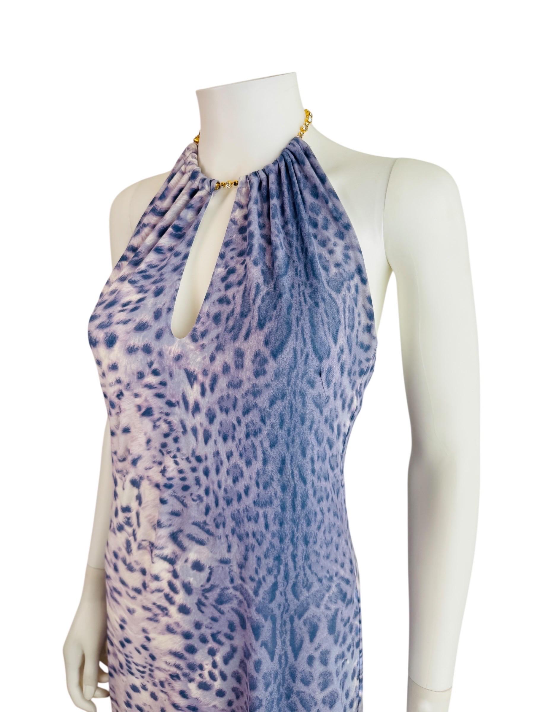 Vintage S/S 2000 Roberto Cavalli Purple Leopard Cheetah Animal Print Mini Dress For Sale 6
