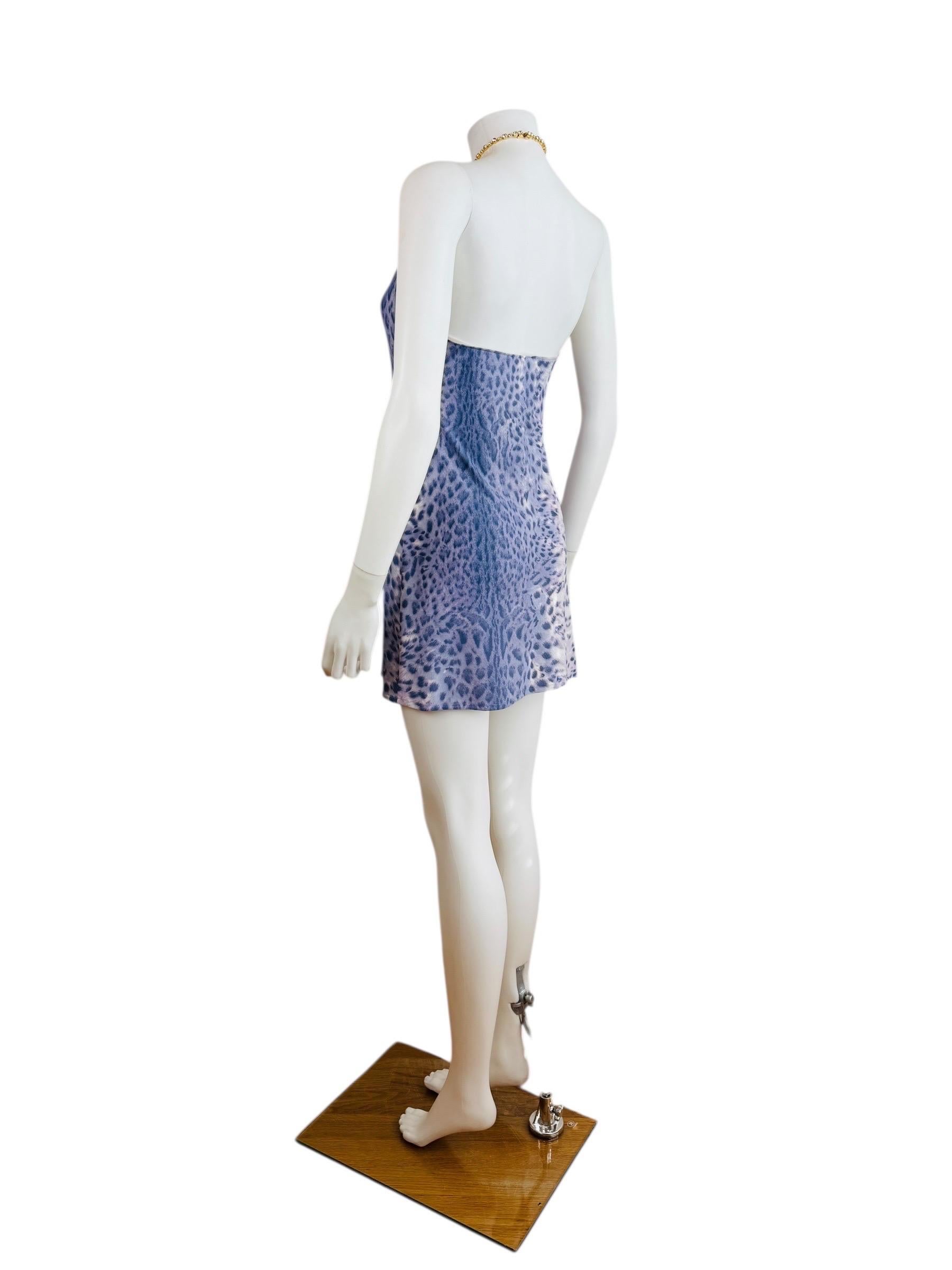Vintage S/S 2000 Roberto Cavalli Purple Leopard Cheetah Animal Print Mini Dress For Sale 7