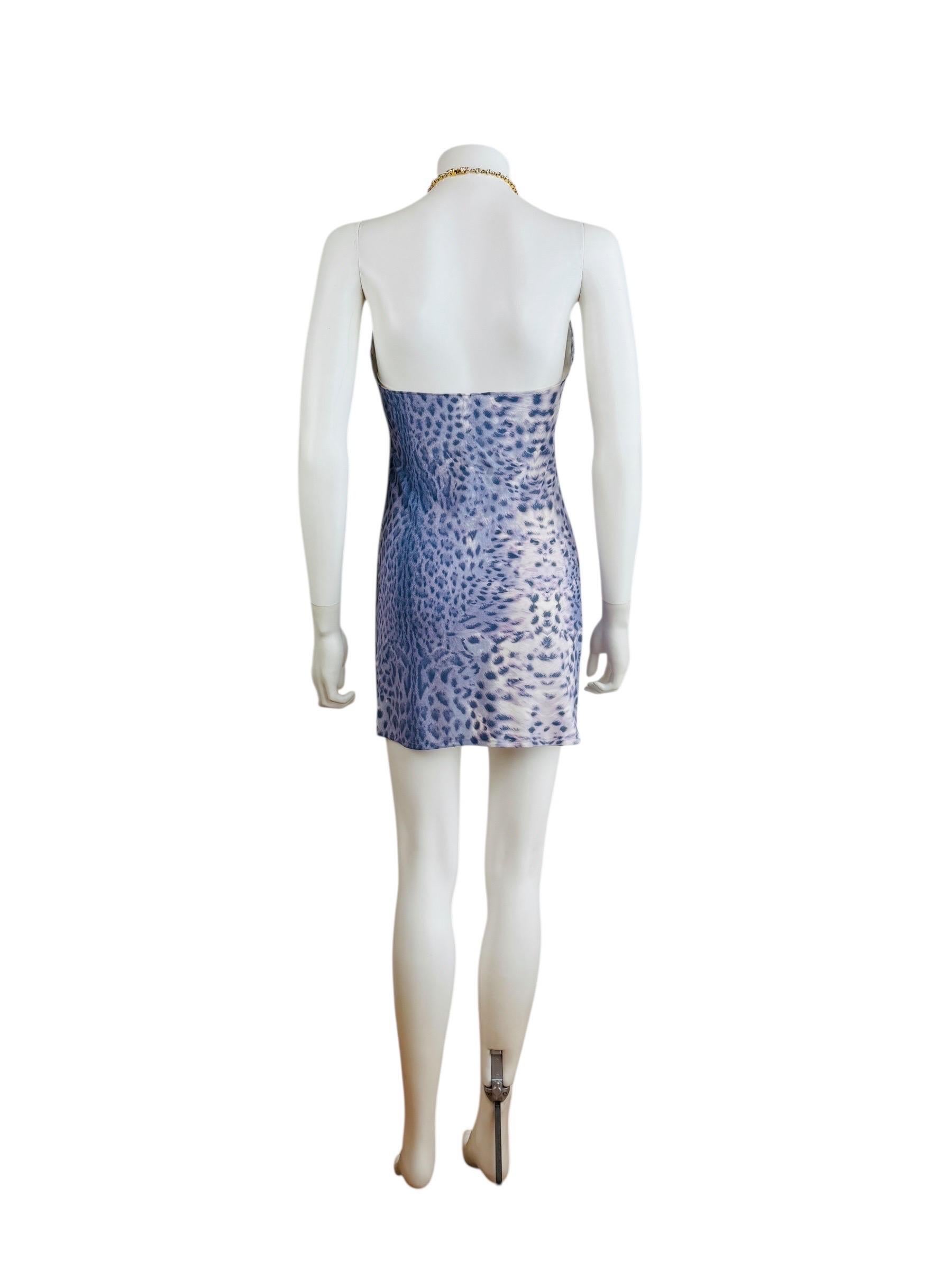 Vintage S/S 2000 Roberto Cavalli Purple Leopard Cheetah Animal Print Mini Dress For Sale 8