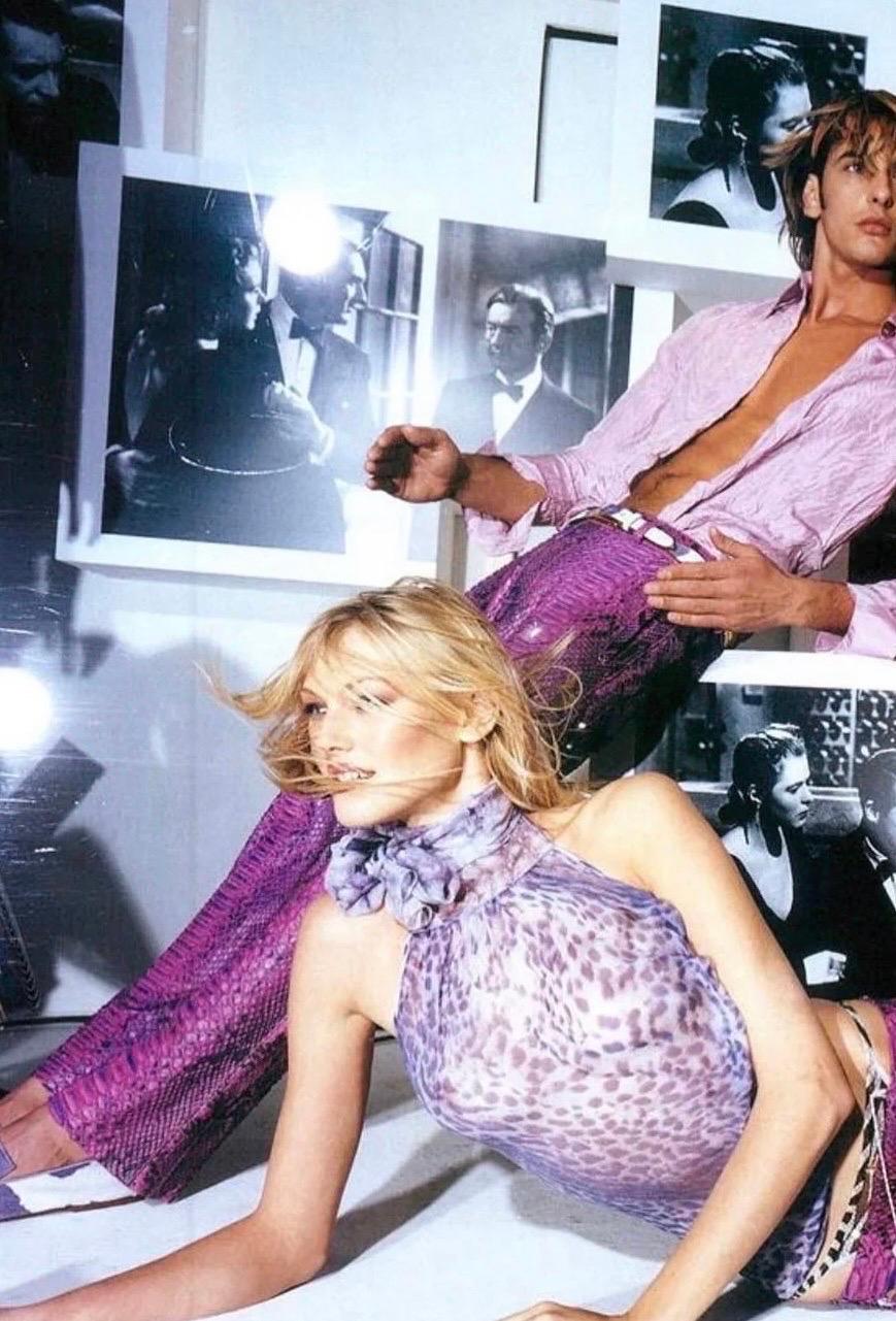 Vintage S/S 2000 Roberto Cavalli Purple Leopard Cheetah Animal Print Mini Dress In Excellent Condition For Sale In Denver, CO