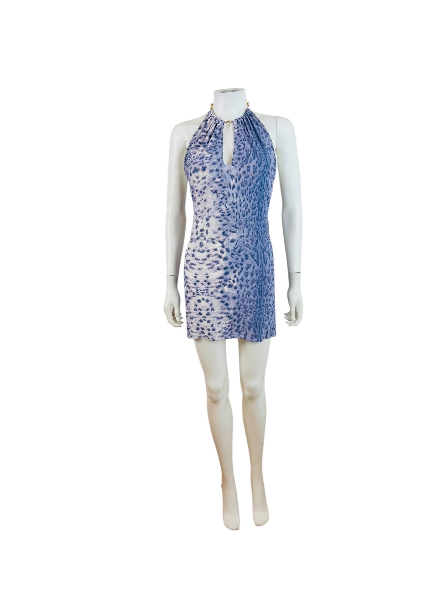 Women's Vintage S/S 2000 Roberto Cavalli Purple Leopard Cheetah Animal Print Mini Dress For Sale