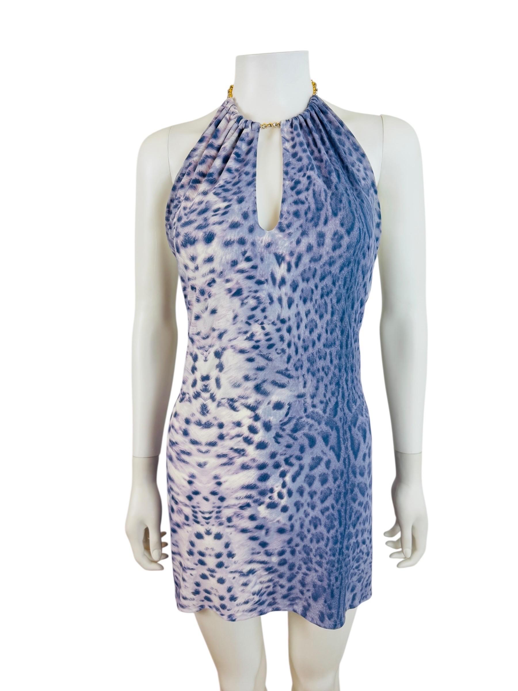 Vintage S/S 2000 Roberto Cavalli Purple Leopard Cheetah Animal Print Mini Dress For Sale 1