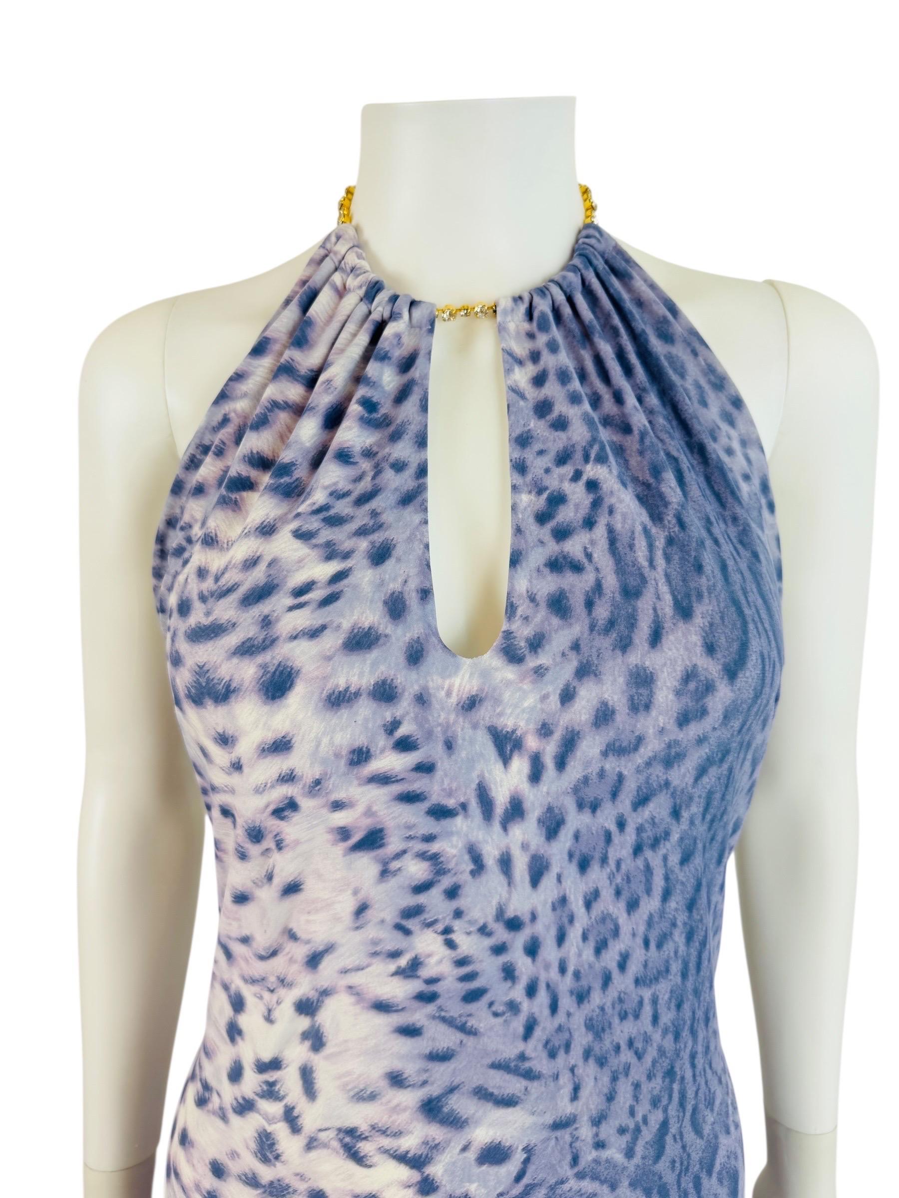 Vintage S/S 2000 Roberto Cavalli Purple Leopard Cheetah Animal Print Mini Dress For Sale 2