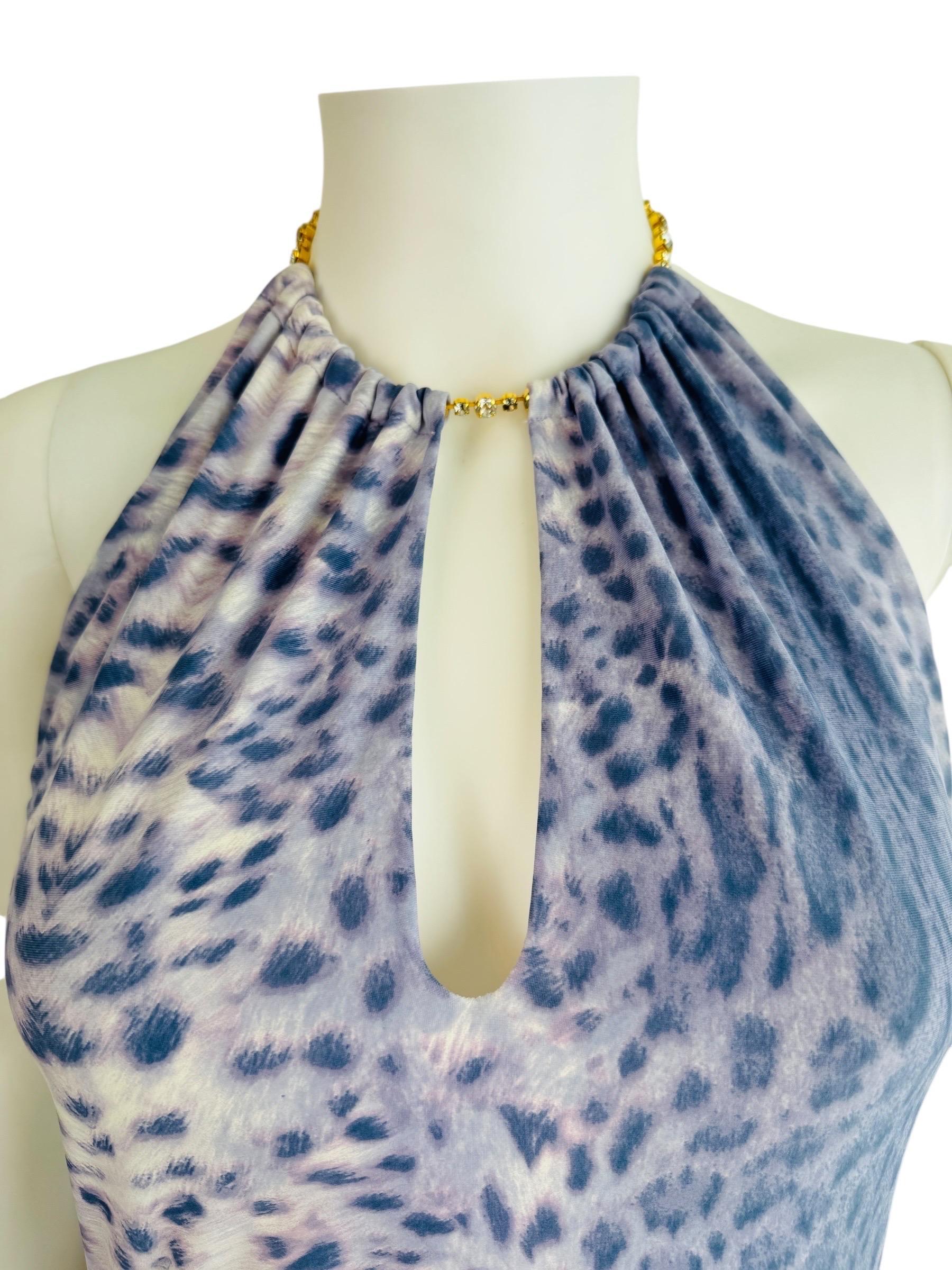 Vintage S/S 2000 Roberto Cavalli Purple Leopard Cheetah Animal Print Mini Dress For Sale 3