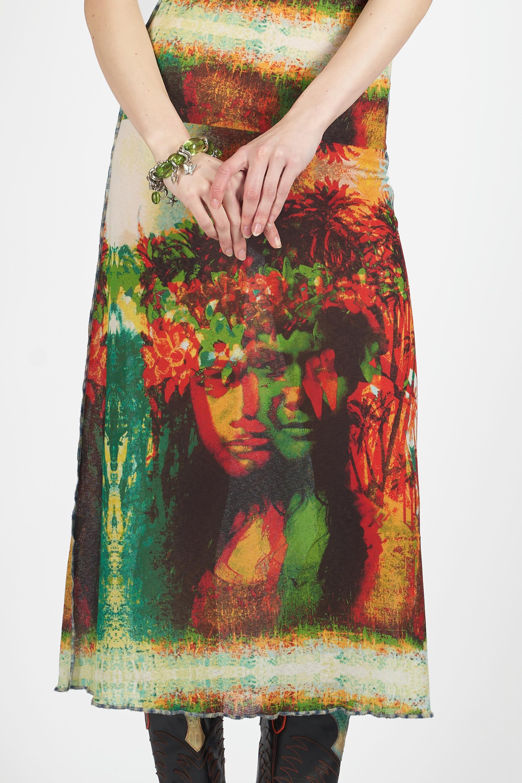 Women's Vintage S/S 2000 Runway Psychedelic Faces Mesh Dress