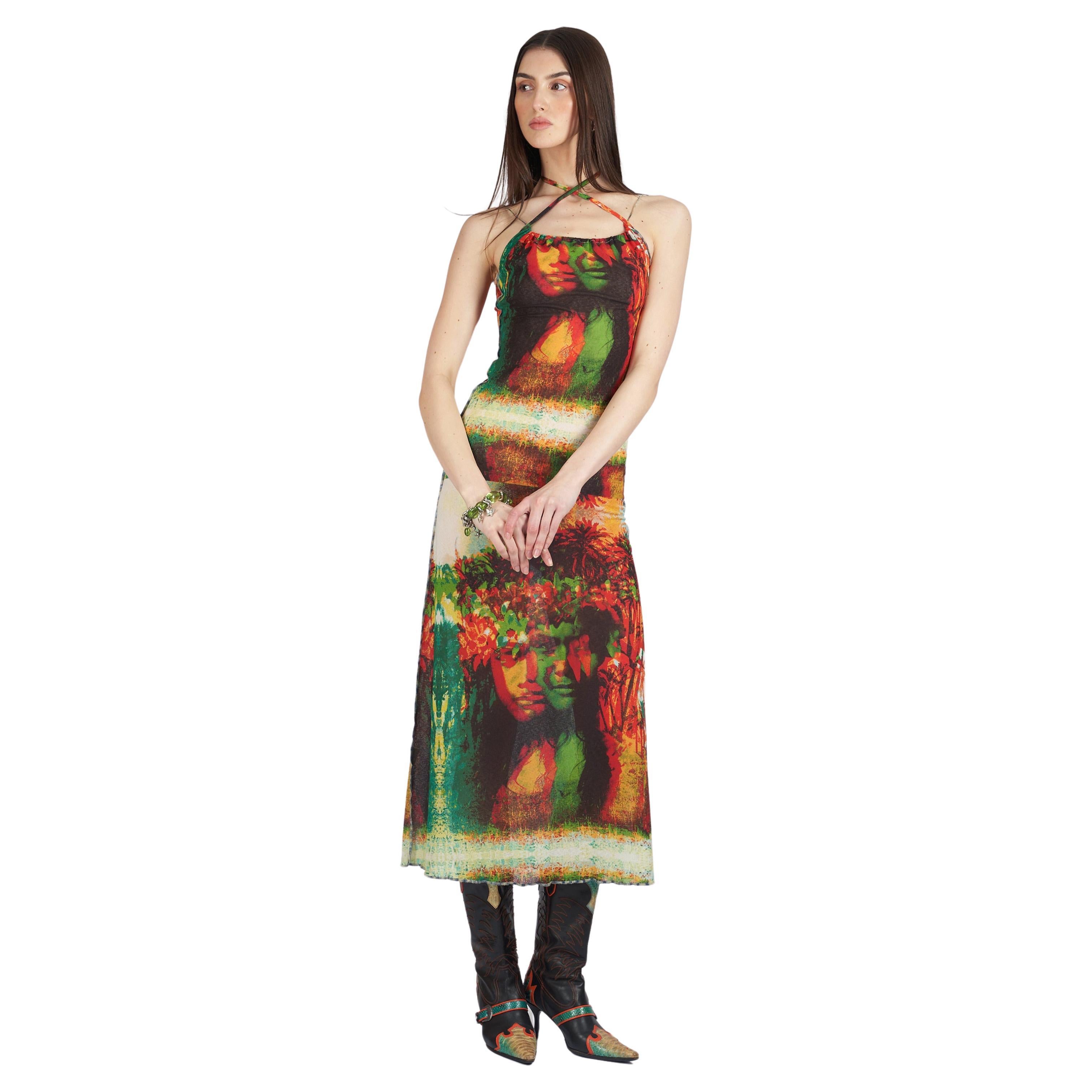 Vestido de malla de caras psicodélicas Vintage S/S 2000 Runway