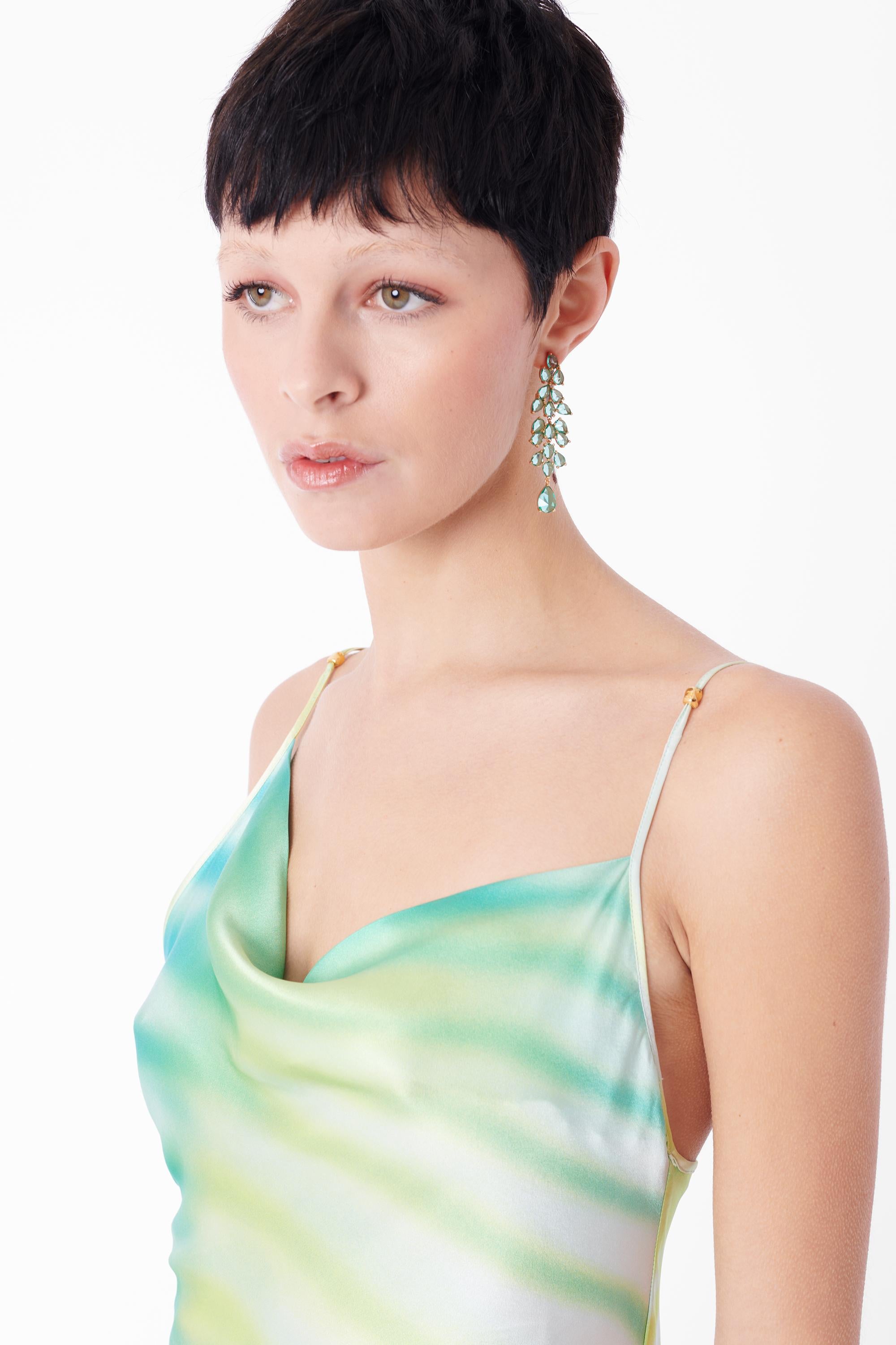 Gray Vintage S/S 2001 Abstract Green Silk Dress