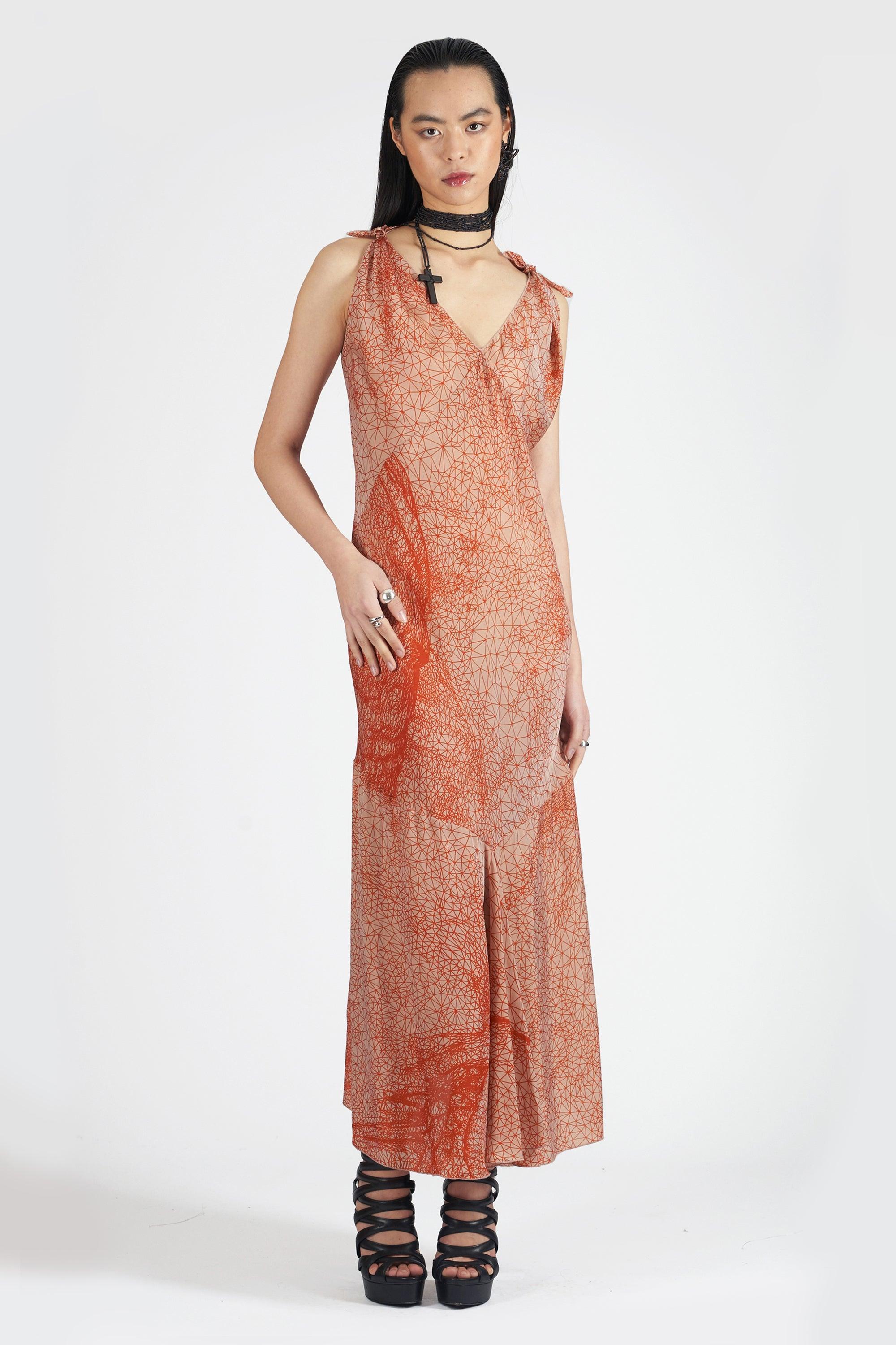 Brown Vintage S/S 2001 Constellation Silk Dress