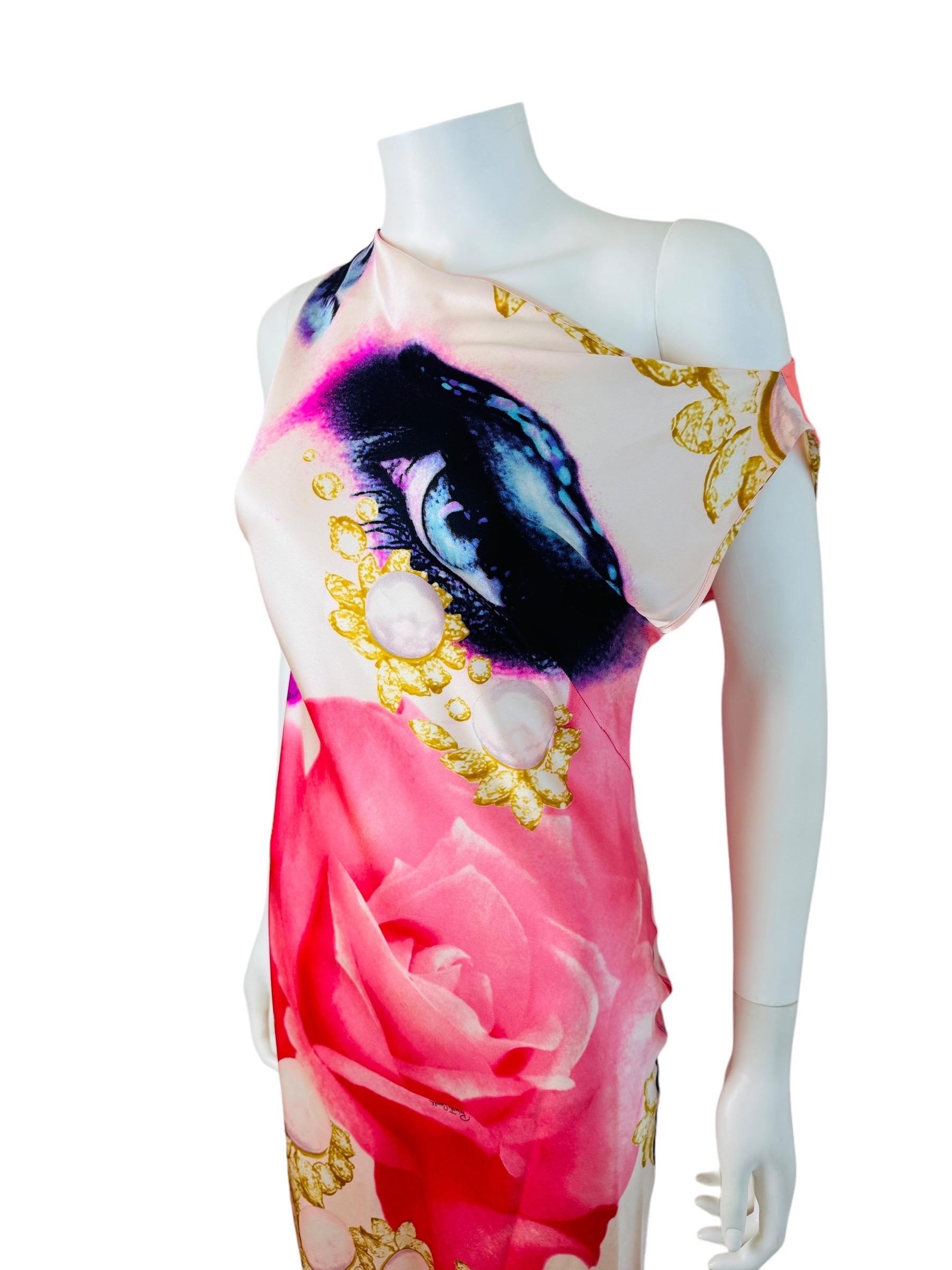 Vintage S/S 2001 Y2K Roberto Cavalli Elizabeth Taylor Eye Silk Midi Dress In condizioni ottime in vendita a Denver, CO