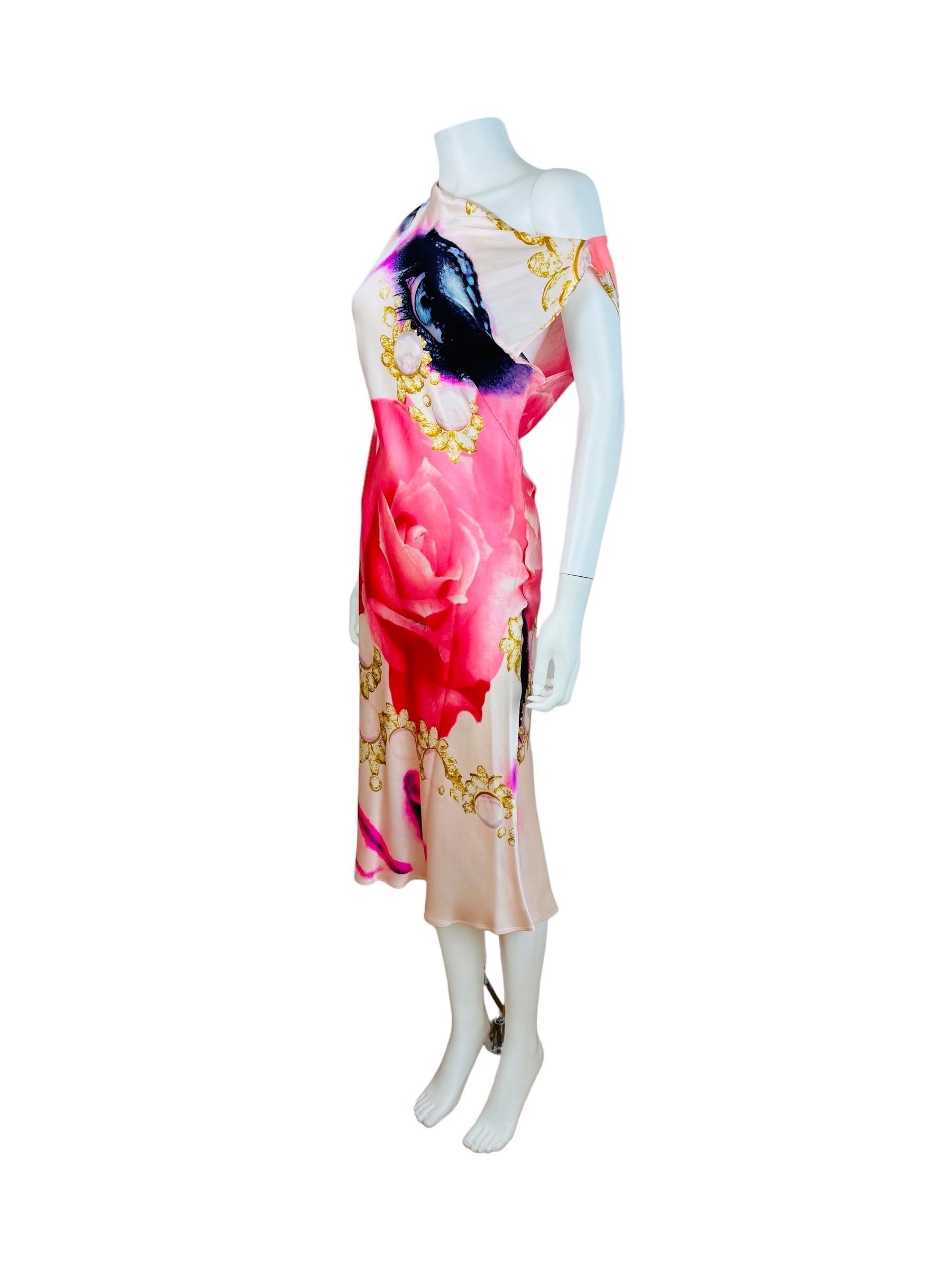 Donna Vintage S/S 2001 Y2K Roberto Cavalli Elizabeth Taylor Eye Silk Midi Dress in vendita