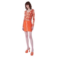 Vintage F/S 2002 Orangefarbenes Mesh-Set mit Flamingo-Druck