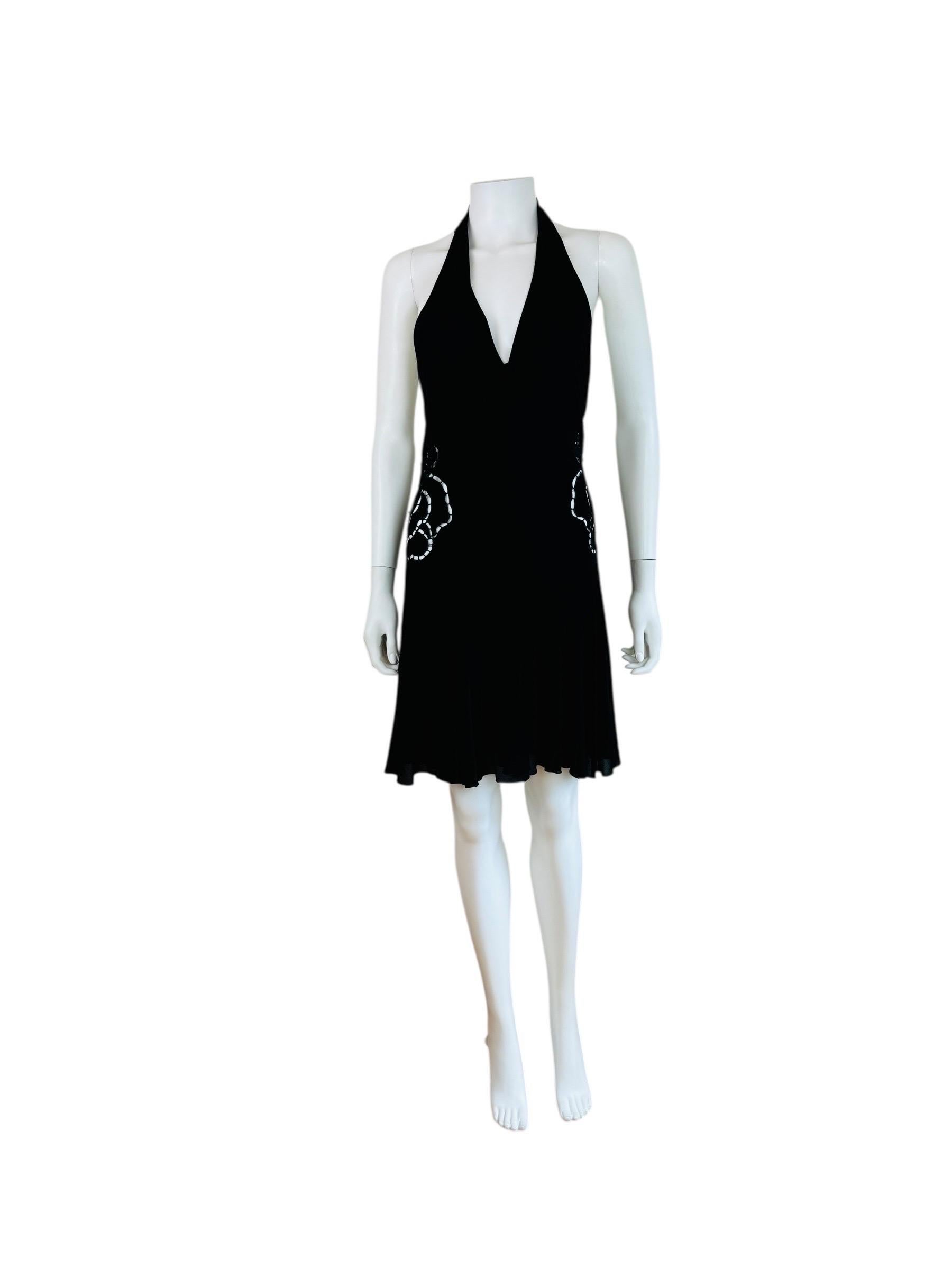 Black Vintage S/S 2002 Roberto Cavalli Runway Low Back Cut Out Floral Mini Dress For Sale