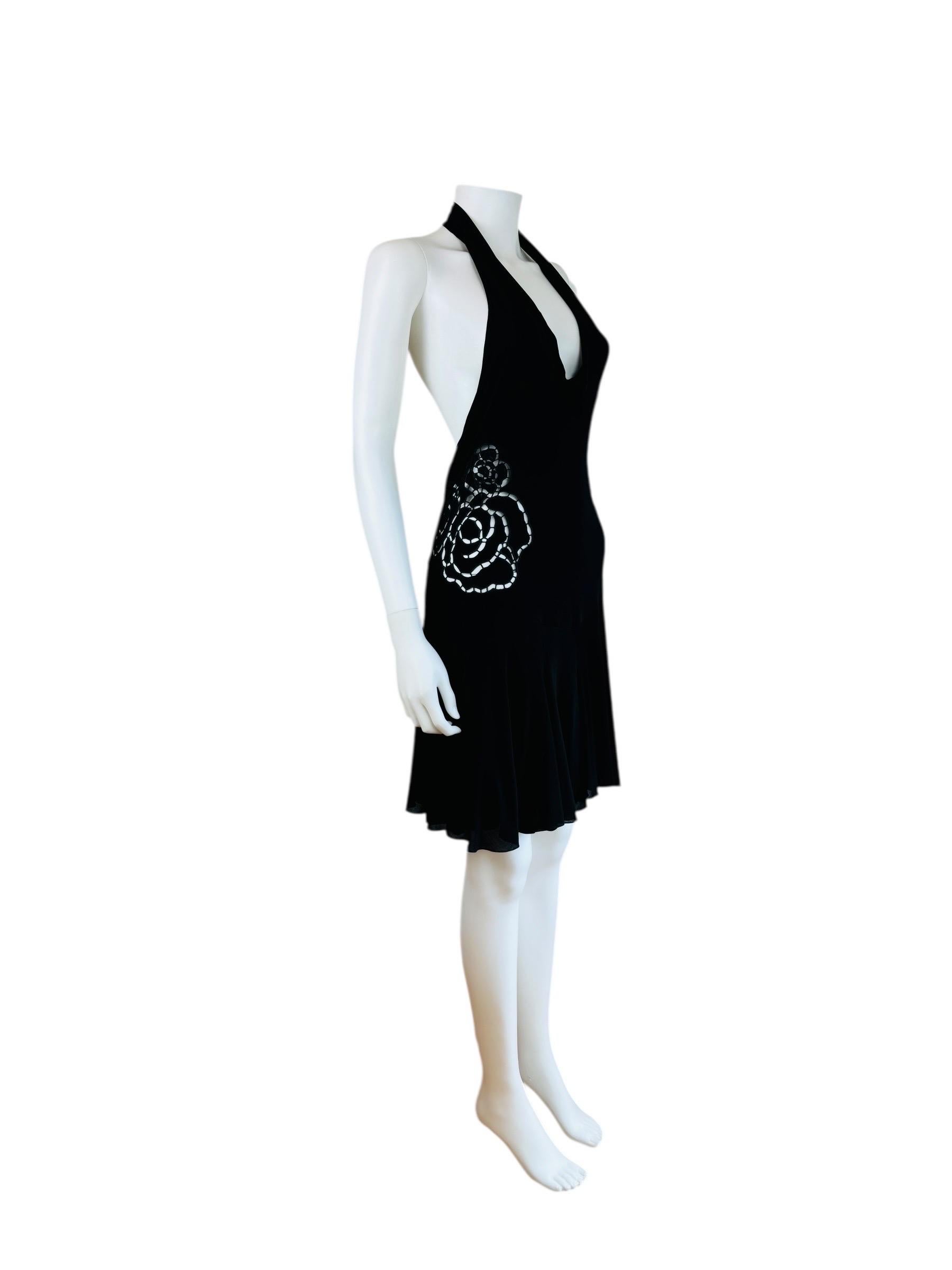 Vintage S/S 2002 Roberto Cavalli Runway Low Back Cut Out Floral Mini Dress For Sale 1
