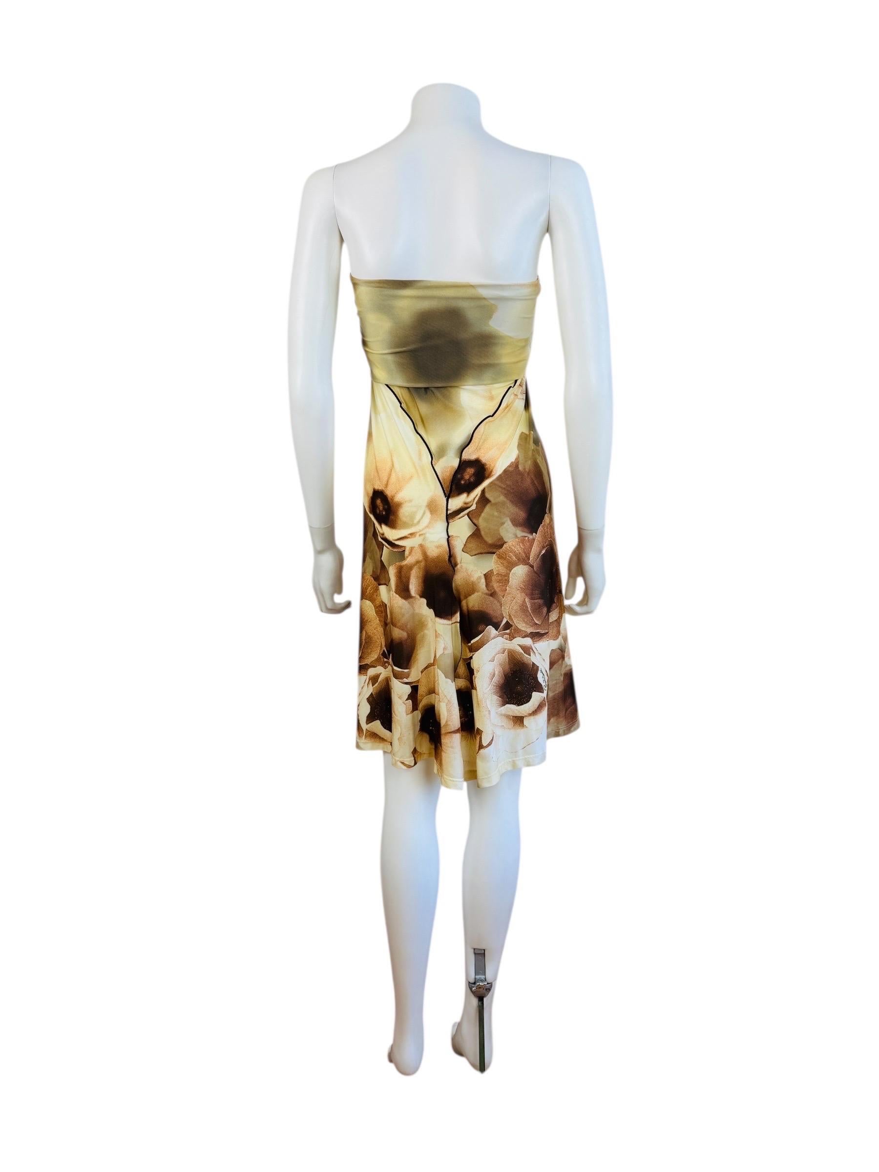 Vintage S/S 2002 Roberto Cavalli Trägerloses übergroßes neutrales geblümtes Minikleid im Angebot 1