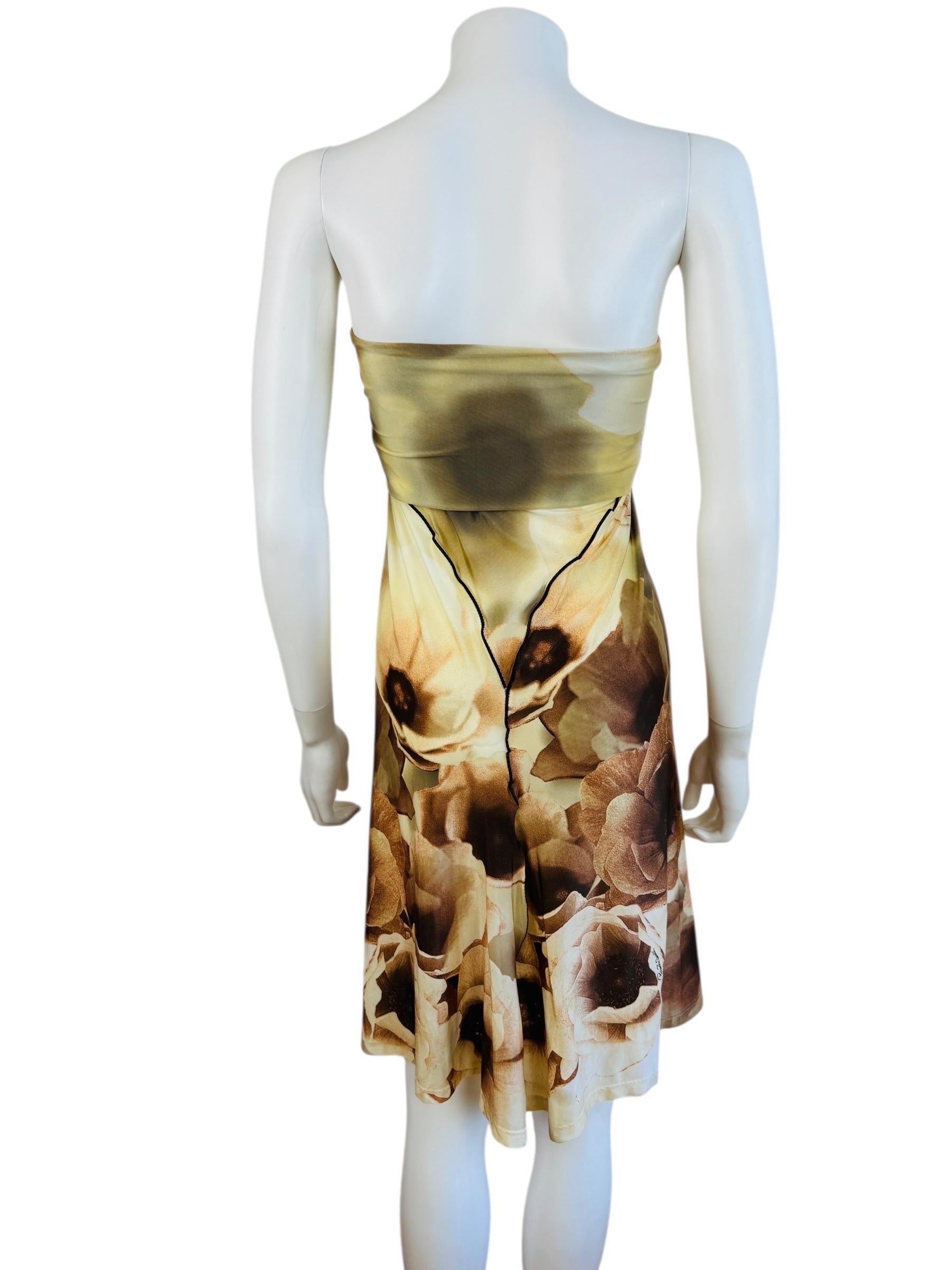 Vintage S/S 2002 Roberto Cavalli Trägerloses übergroßes neutrales geblümtes Minikleid im Angebot 3