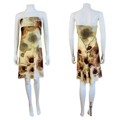 Vintage S/S 2002 Roberto Cavalli Mini robe sans bretelles oversize à fleurs neutres