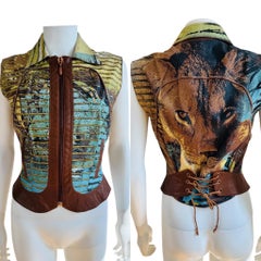 Vintage S/S 2002 Runway Roberto Cavalli Leather Lion Lace Up Vest