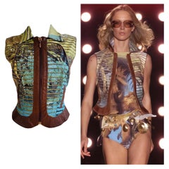 Vintage S/S 2002 Pasarela Roberto Cavalli Chaleco de piel de león con cordones