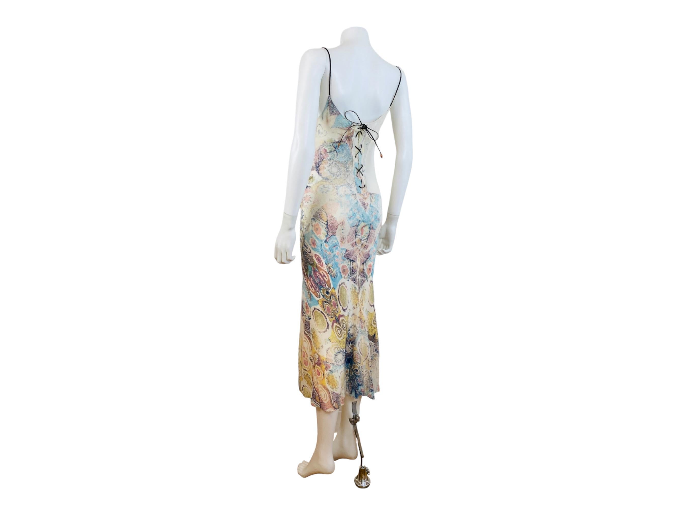 Vintage S/S 2002 Y2K Roberto Cavalli Abstract Floral Print Silk Slip Midi Dress  For Sale 6