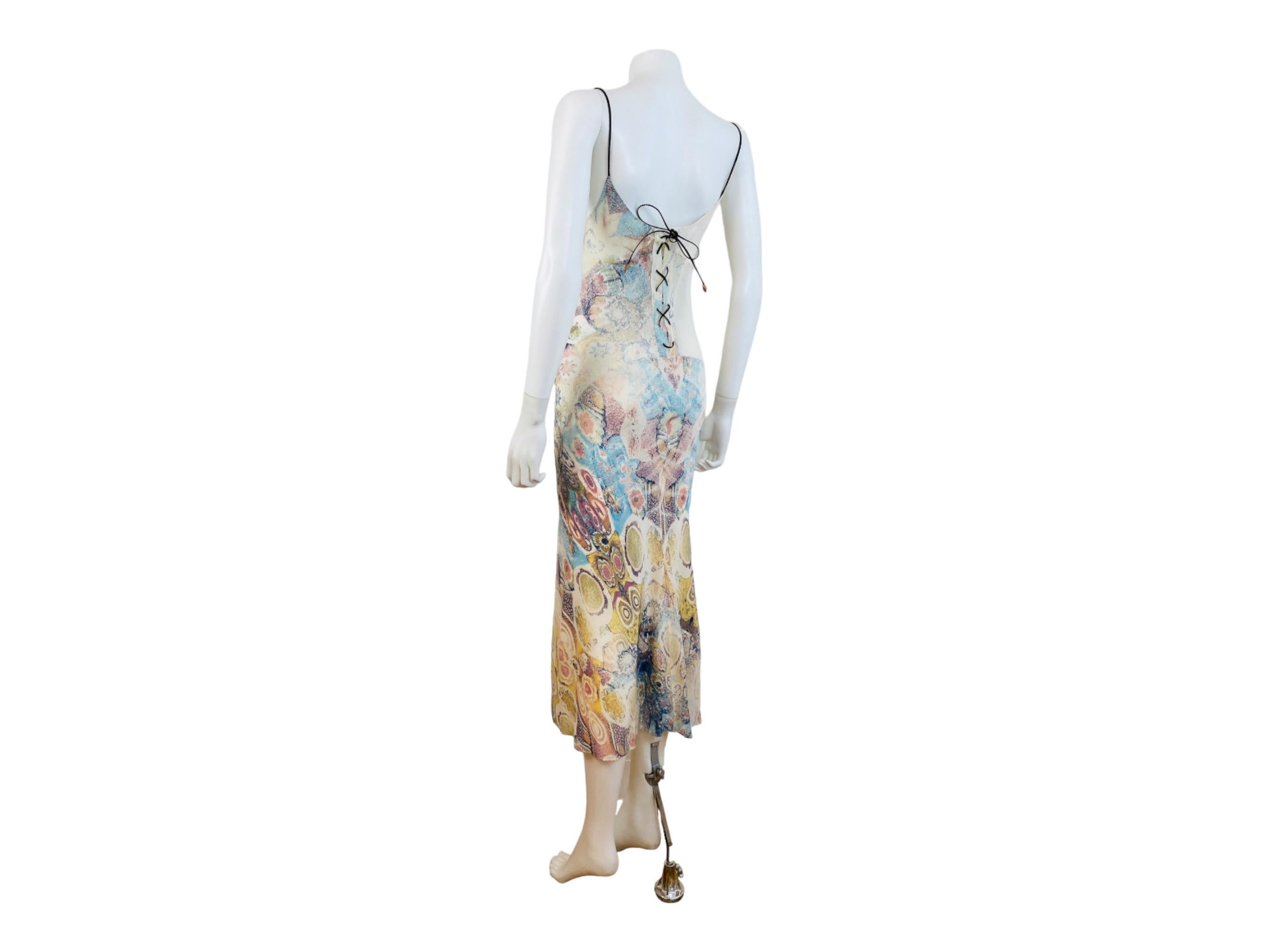 Vintage S/S 2002 Y2K Roberto Cavalli Abstract Floral Print Silk Slip Midi Dress 5