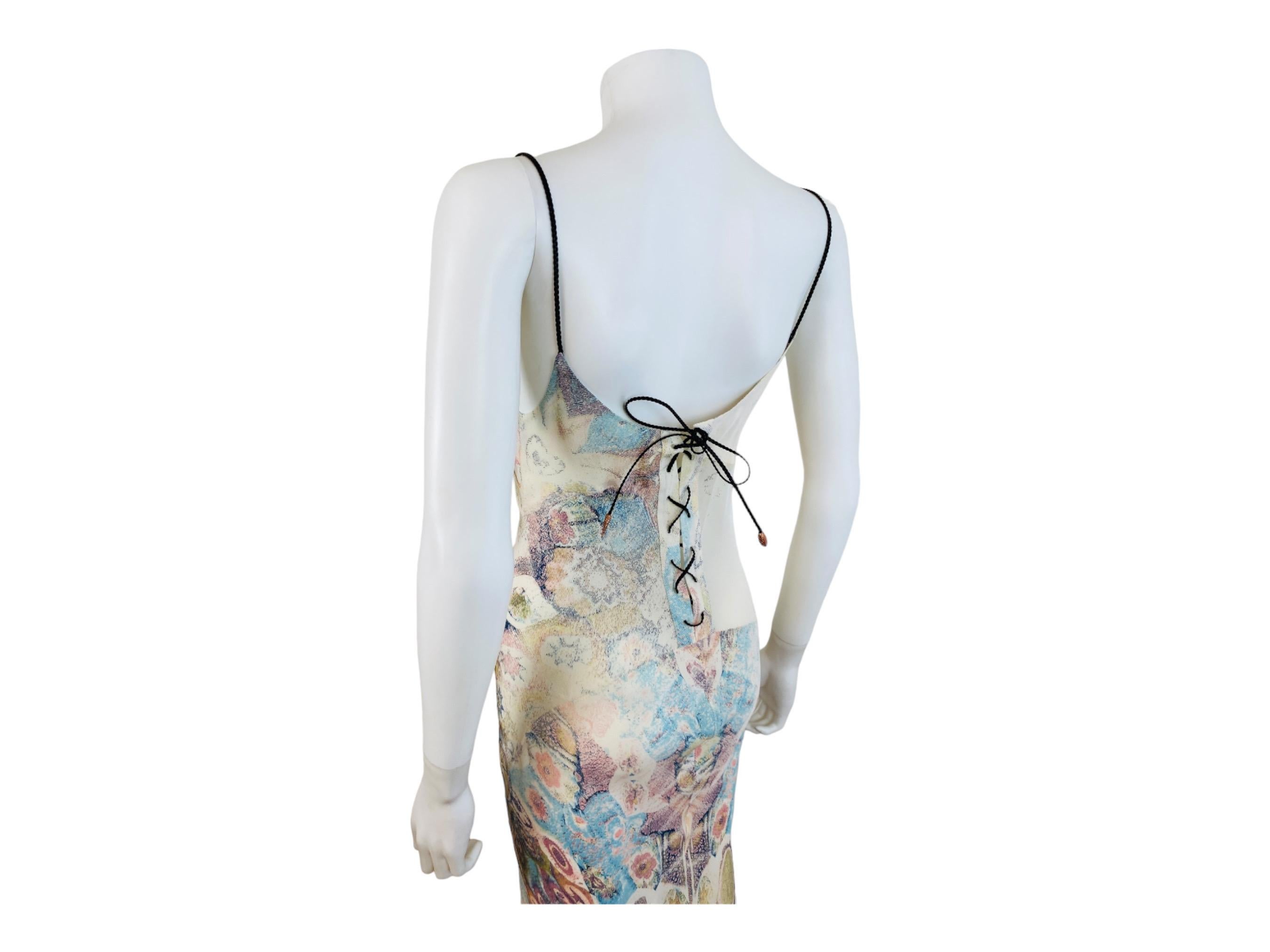 Vintage S/S 2002 Y2K Roberto Cavalli Abstract Floral Print Silk Slip Midi Dress  For Sale 7