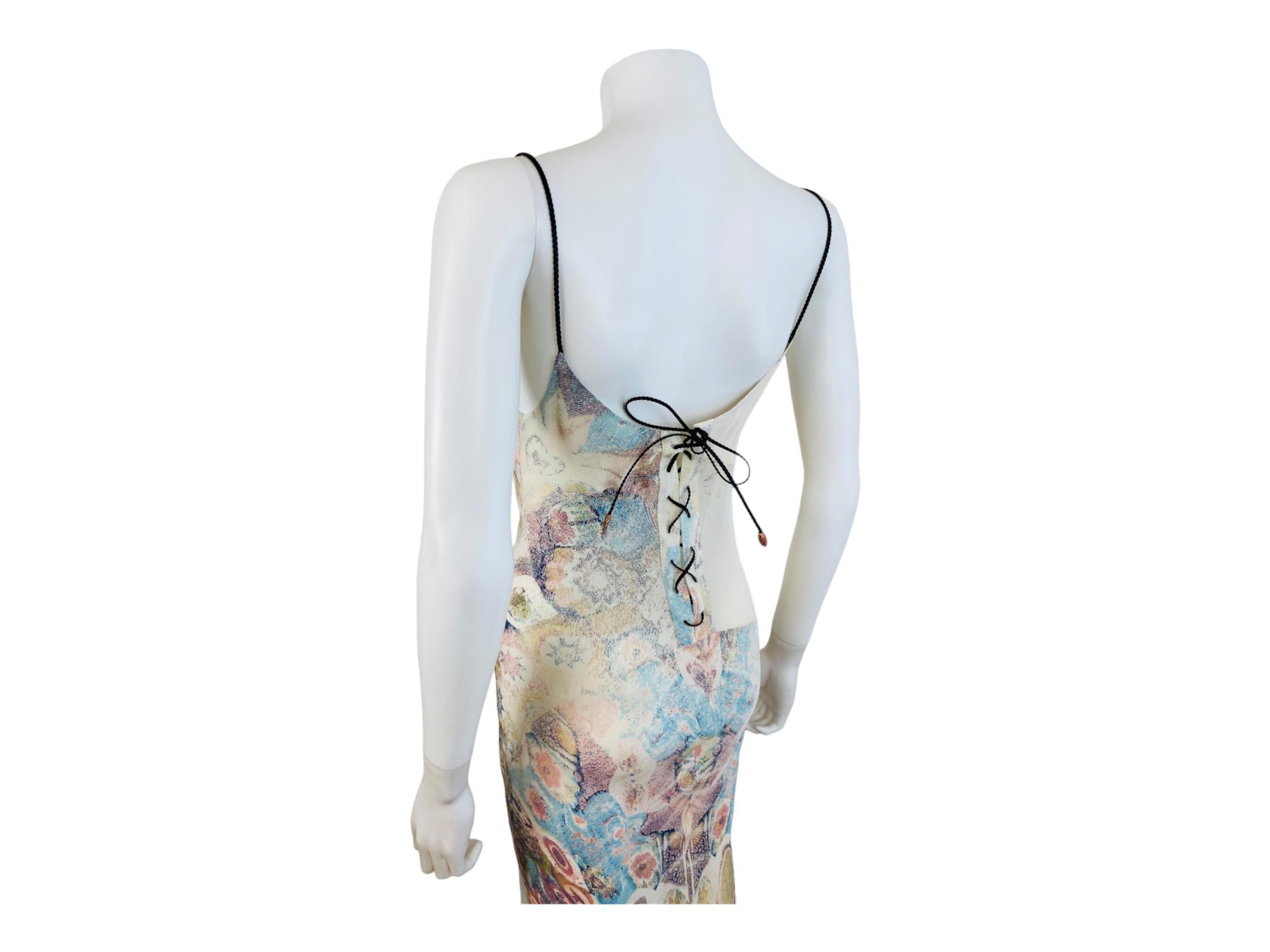 Vintage S/S 2002 Y2K Roberto Cavalli Abstract Floral Print Silk Slip Midi Dress 6