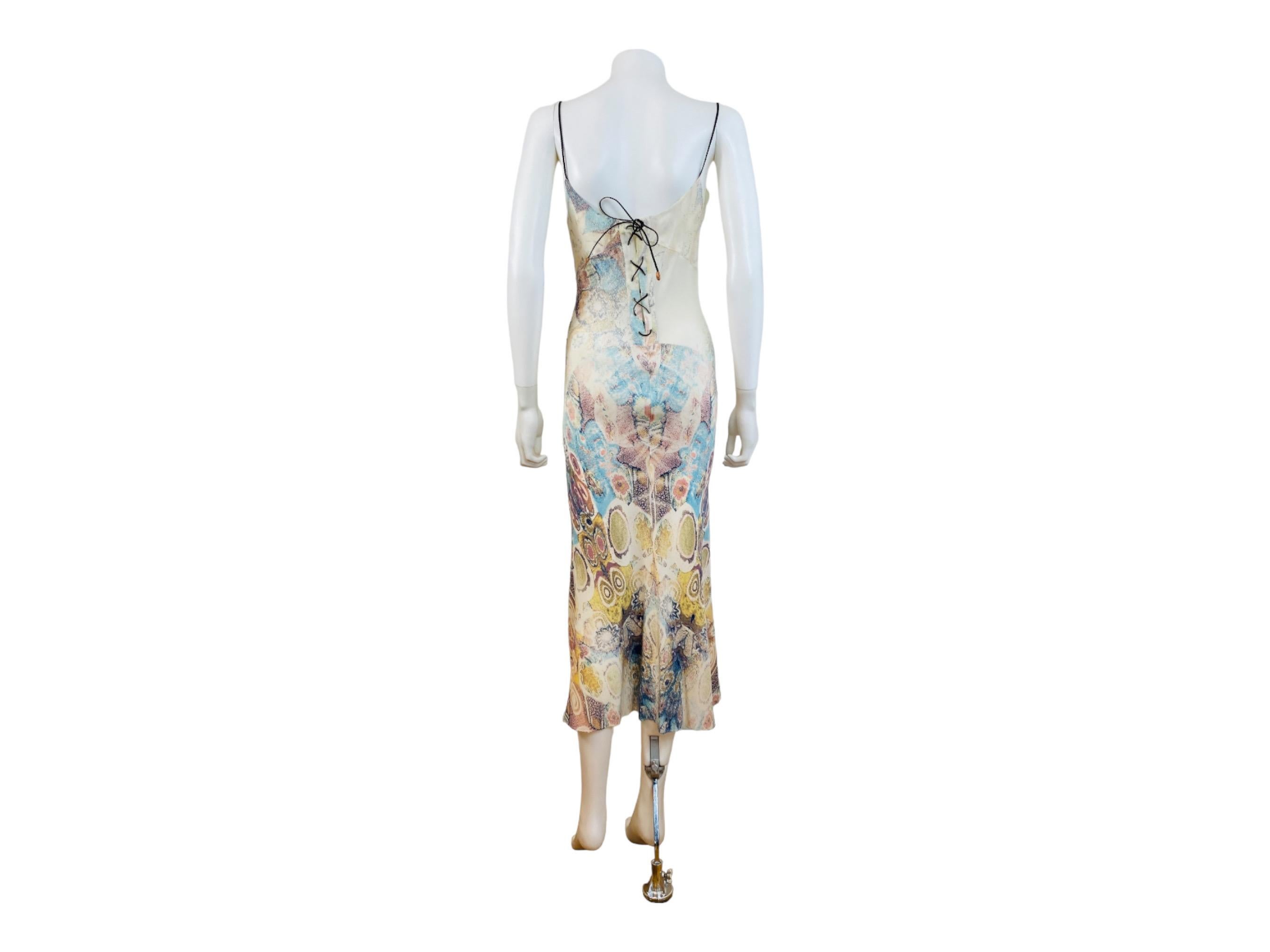 Vintage S/S 2002 Y2K Roberto Cavalli Abstract Floral Print Silk Slip Midi Dress  For Sale 9