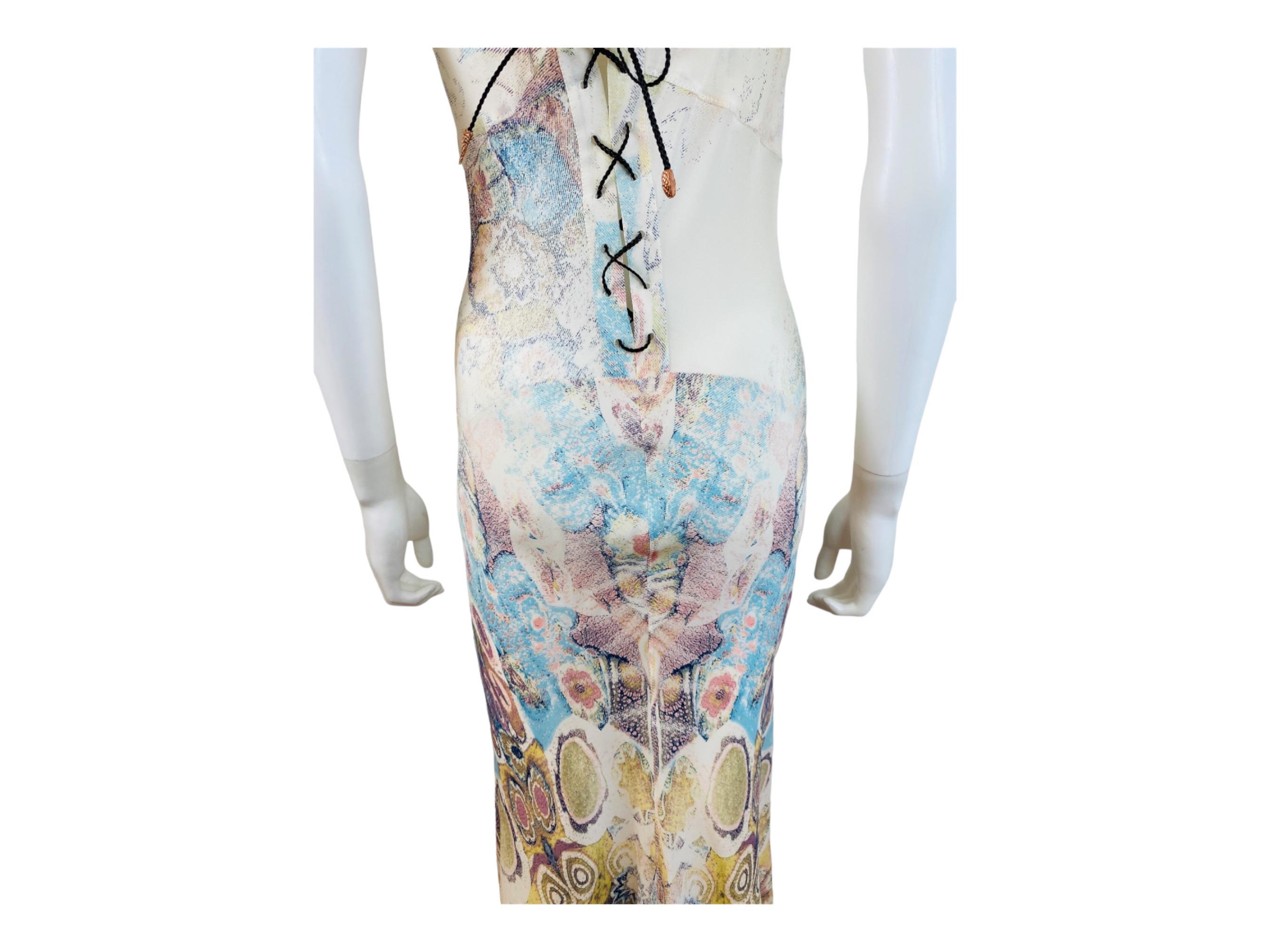 Vintage S/S 2002 Y2K Roberto Cavalli Abstract Floral Print Silk Slip Midi Dress 10