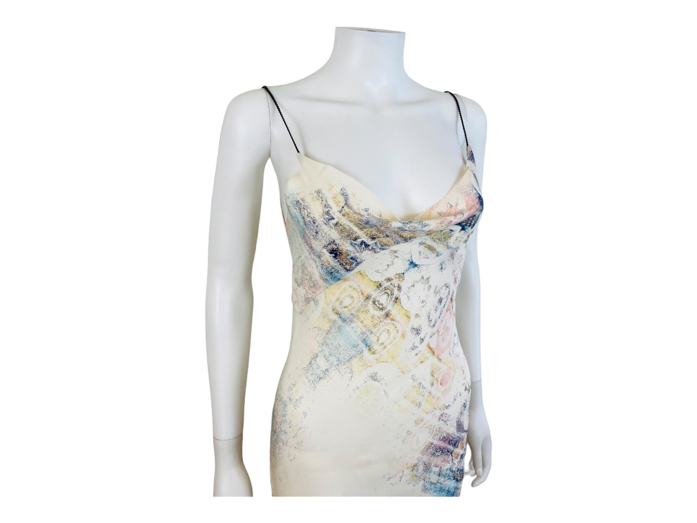 Women's or Men's Vintage S/S 2002 Y2K Roberto Cavalli Abstract Floral Print Silk Slip Midi Dress